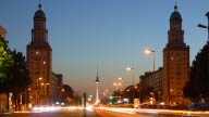 GE007, traffic, sunset, eastern Berlin, cars, lights, traffic lights, Fernsehturm Berlin