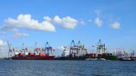 GE015, Hamburg, Elbe, harbour, crane, container ships, clouds, sky
